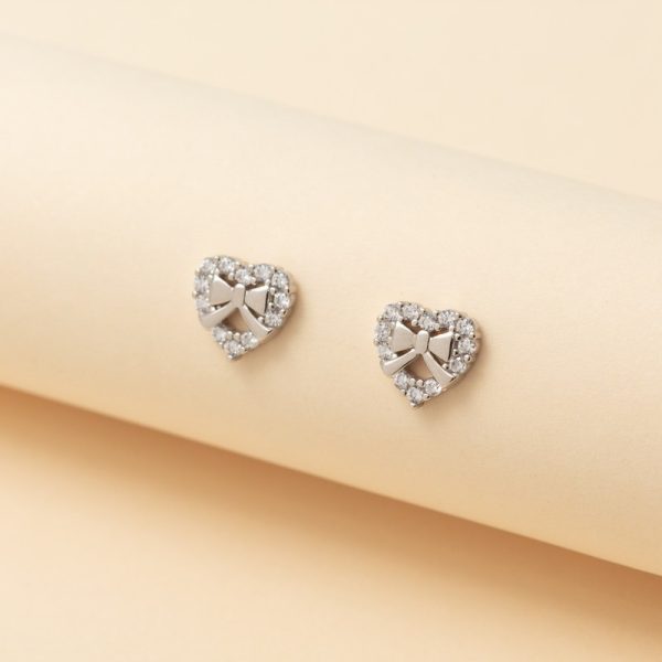 Aros de Corazón con Moño y Cubic - Imagen 2