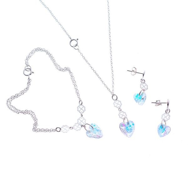Conjunto Collar Pendientes Pulsera Swarovski Corazón