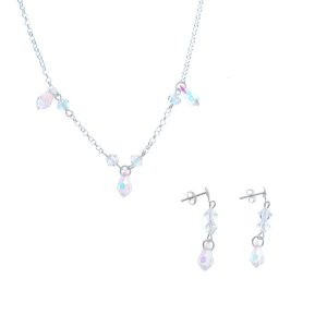 Conjunto Collar Pendientes Swarovski Gota Cadena Mini Rolo