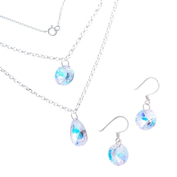 Conjunto Collar Doble Caída Pendientes Swarovski Gota