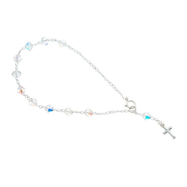 Pulsera Denario Cruz con Swarovski Rombo Chico
