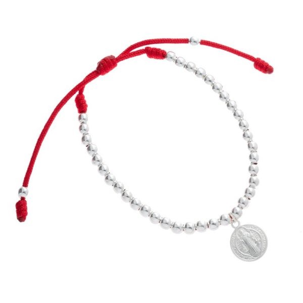 Pulsera de Hilo con Bolitas Dije San Benito Grande
