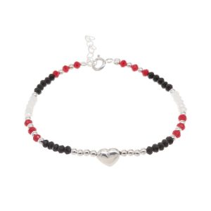 Pulsera Piedritas y Bolitas Dije de Corazón