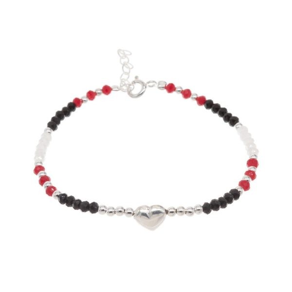 Pulsera Piedritas y Bolitas Dije de Corazón
