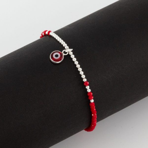 Pulsera Piedritas Rojas con Dije Ojo Turco - Imagen 2
