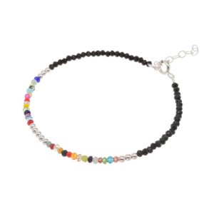 Pulsera Piedritas Negras y Bolitas Multicolor