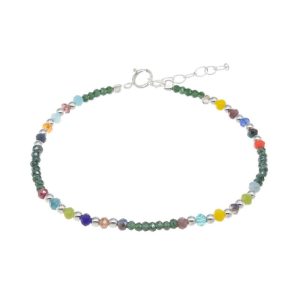 Pulsera Piedritas Verdes y Bolitas Multicolor