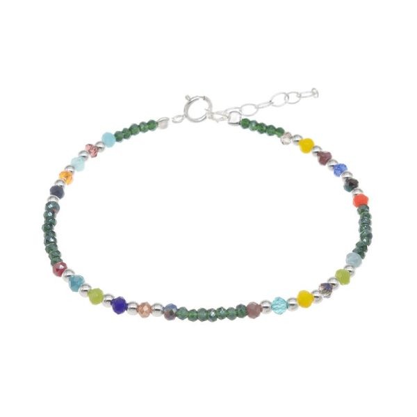 Pulsera Piedritas Verdes y Bolitas Multicolor