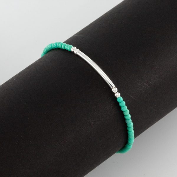 Pulsera Barra y Bolitas Verde - Imagen 2