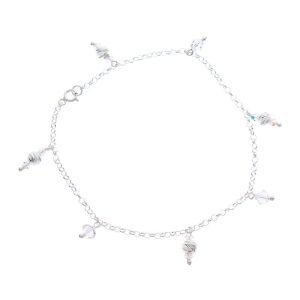 Tobillera de Bolitas Facetadas Dije Swarovski