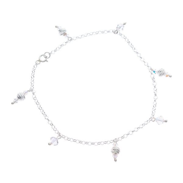 Tobillera de Bolitas Facetadas Dije Swarovski