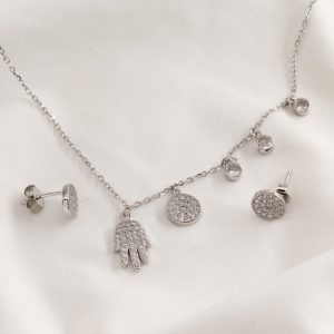 Conjunto con Cadena y Aros Circulo dije Mano de Fatima Microcubic