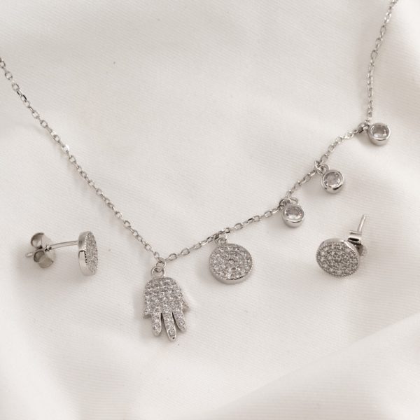 Conjunto con Cadena y Aros Circulo dije Mano de Fatima Microcubic