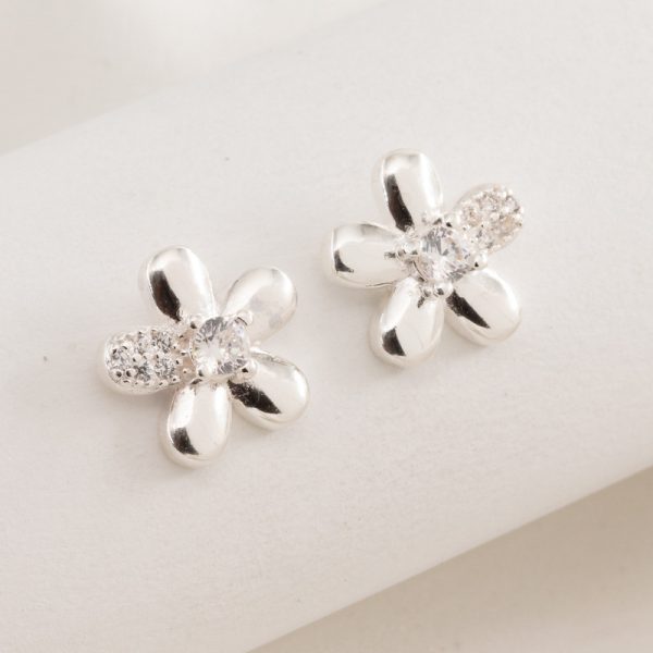 Aro Pasante Flor y petalos lisos Micro Cubic Engarzado