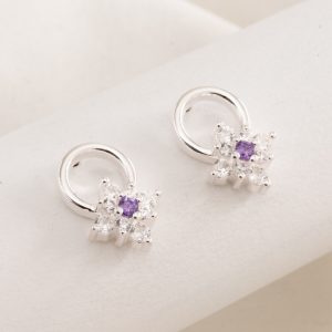 Aro Pasante Flor con circulo con Piedra Micro Cubic Engarzado