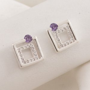 Aro Pasante Cuadrado Tipo Recuadro  Con piedra y Micro Cubic Engarzado