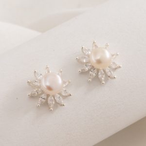 Aro Pasante Flor Con Perla Micro Cubic Engarzado