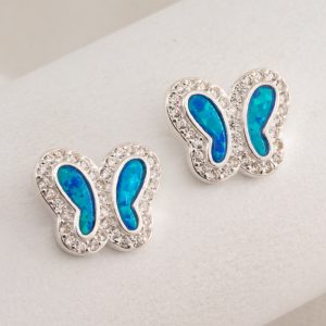 Aro Pasante  Mariposa  Micro Cubic Enagarzado con Piedra de Opalo