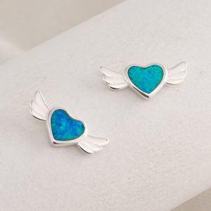 Aro Pasante  Corazon con  Alas con Piedra de Opalo