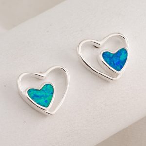 Aro Pasante  Doble Corazon  con Piedra de Opalo