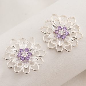 Aro Pasante Flor tipo Mandala plata lisa con Micro cubic