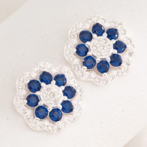 Aro Pasante de Fiesta Flor con piedra de color azul  con Micro Cubic Engarzado