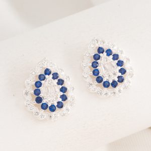 Aro Pasante Flor en forma de Gota con piedras Azules   Micro Cubic Engarzado