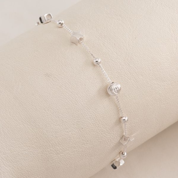 Pulsera Cadena Veneciana con Bolitas y estrellas lisa