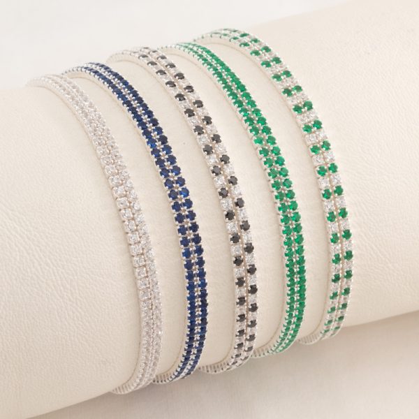 Pulsera doble Tenis con cubics seguidos cuadrados unicolor y multicolor