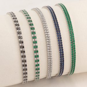 Pulsera doble Tenis con cubics seguidos cuadrados unicolor y multicolor, Rodinada