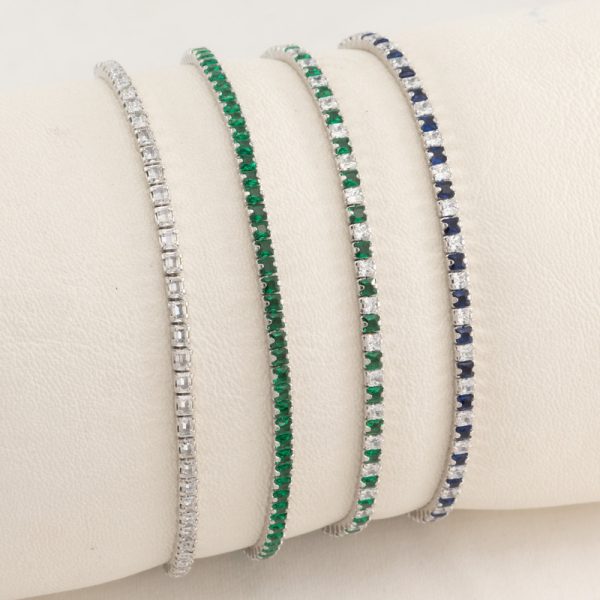 Pulsera Tenis con cubics seguidos cuadrados Unicolor y Multicolor,Rodinada