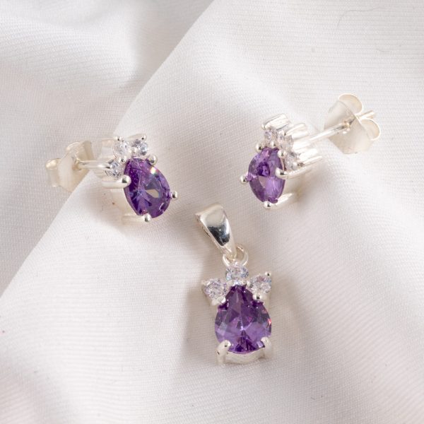 Conjunto Sin Cadena de Gota Morada con Cubics Engarzados