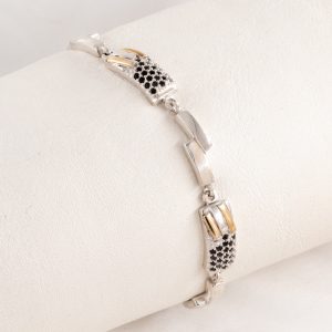 Pulsera Plata y Oro con Cubic Negro Engarzado