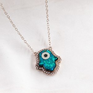 Collar de Mano Murano Esmaltada y Ojo Turco con Cubic Engarzado