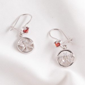 Pendientes de Libélula con Punto de Luz Rojo