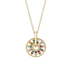 Collar Flor Con Cubic Multicolor Baño Dorado