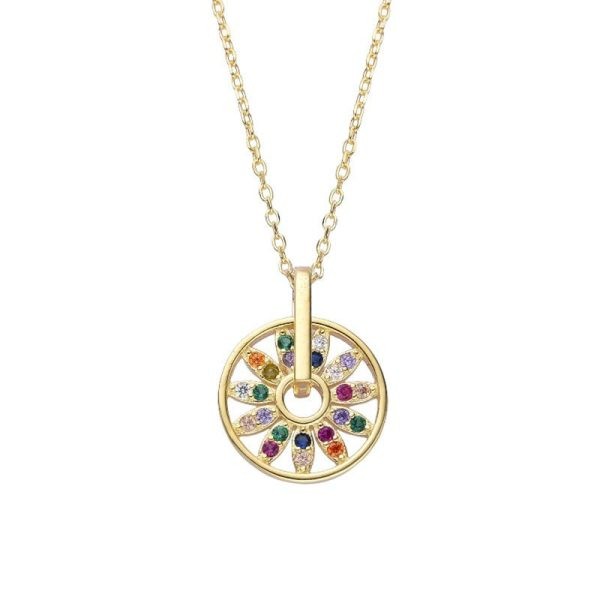 Collar Flor Con Cubic Multicolor Baño Dorado