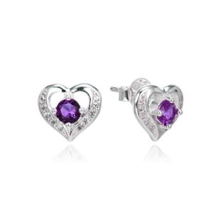 Aros de Corazón Con Cubic Morado