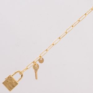 Pulsera tipo Clip con Candado y llave Amor Dorada