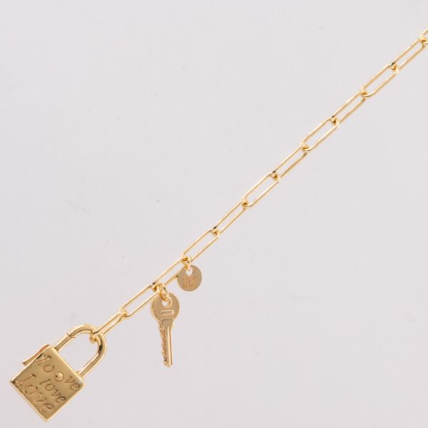 Pulsera tipo Clip con Candado y llave Amor Dorada