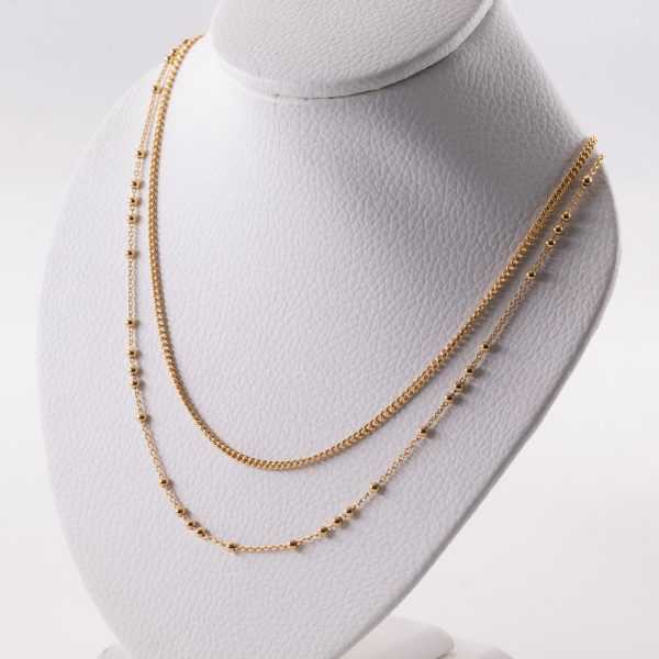 Collar Doble Caida Bolitas y Barbada Dorada - Imagen 2