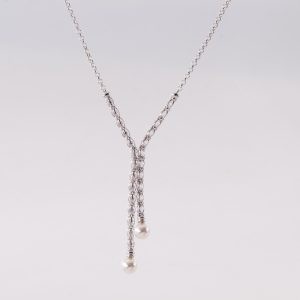 Collar Rodinado de Doble Perla y Cristal