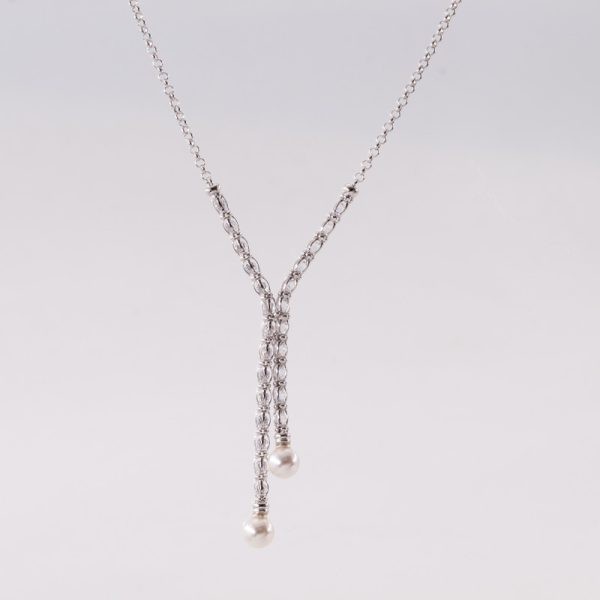 Collar Rodinado de Doble Perla y Cristal