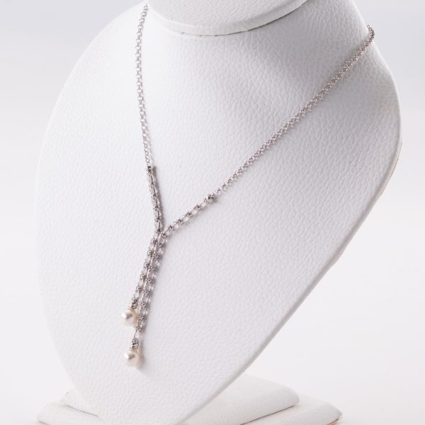 Collar Rodinado de Doble Perla y Cristal - Imagen 2